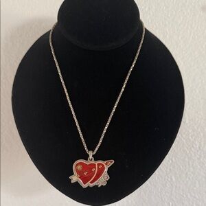 Vintage Silver and Red Heart Pendant Necklace